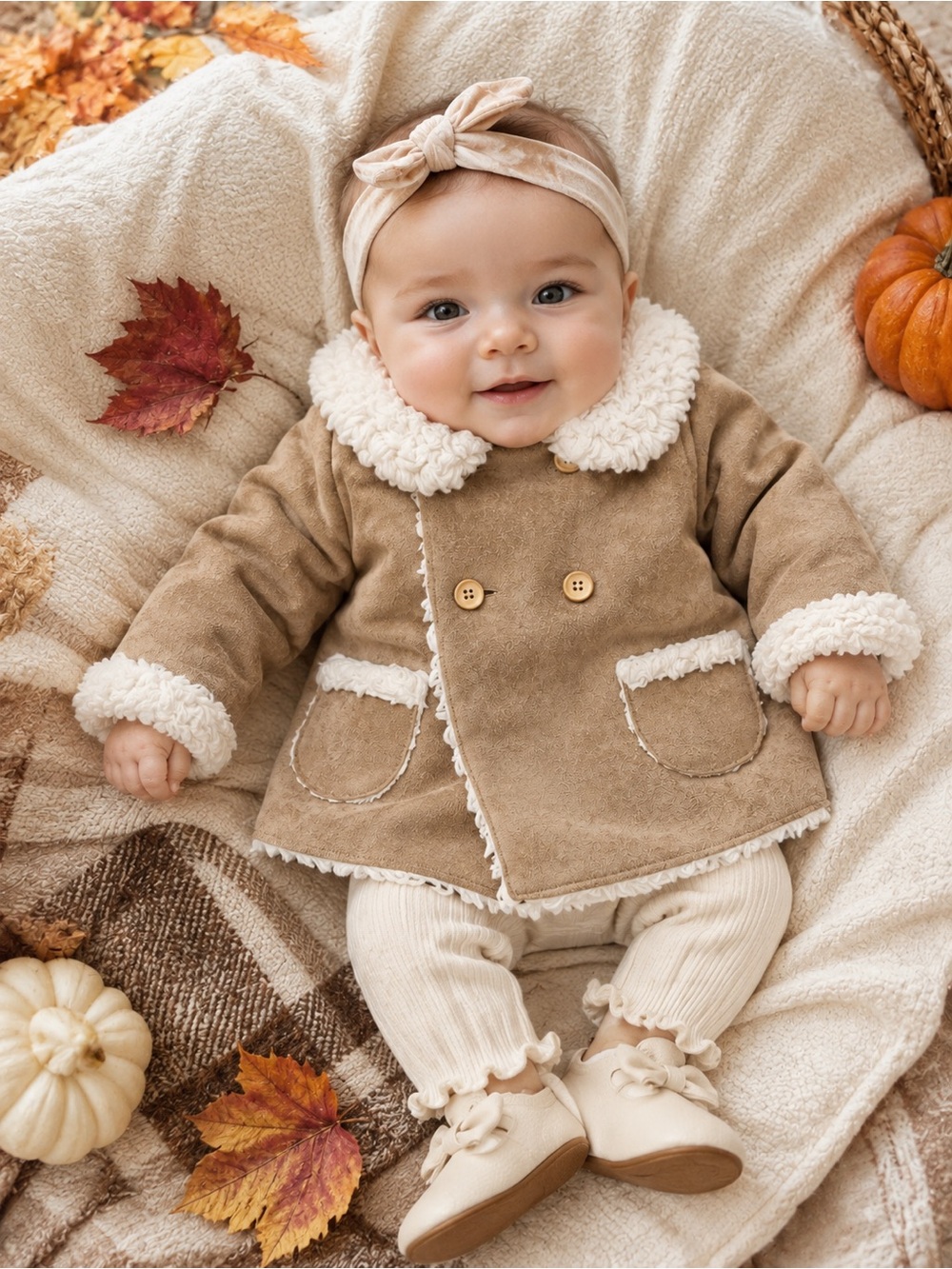 Zara Mini Collection Baby Sherpa Teddy Coat Camel Brown Size 3-6 Months